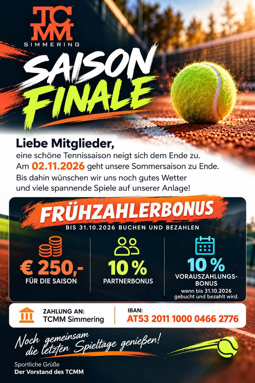 SAISONENDE 2026 + FRÜHZAHLERBONUS 10%